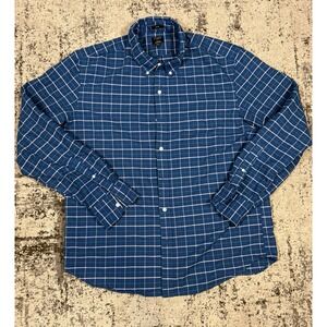 J Crew Flex Oxford Shirt Mens XL Blue Plaid Slim Button Down‎ Stretch FA22